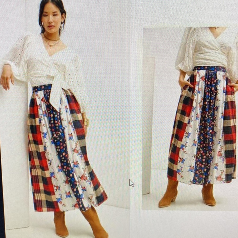 Anthropologie Let Me Be CONTRAST Maxi Skirt S Americana colonial revival refresh